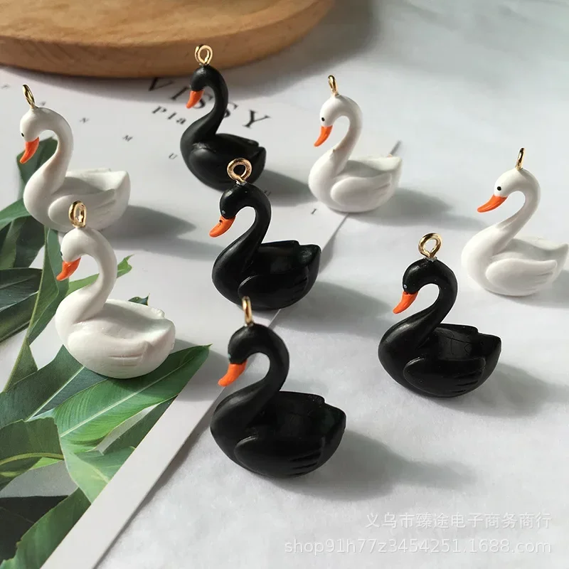 5pcs cute cartoon black swan white swan animal plastic toy Pendant Charms for Necklace Earrings Jewelry Making Diy Findings