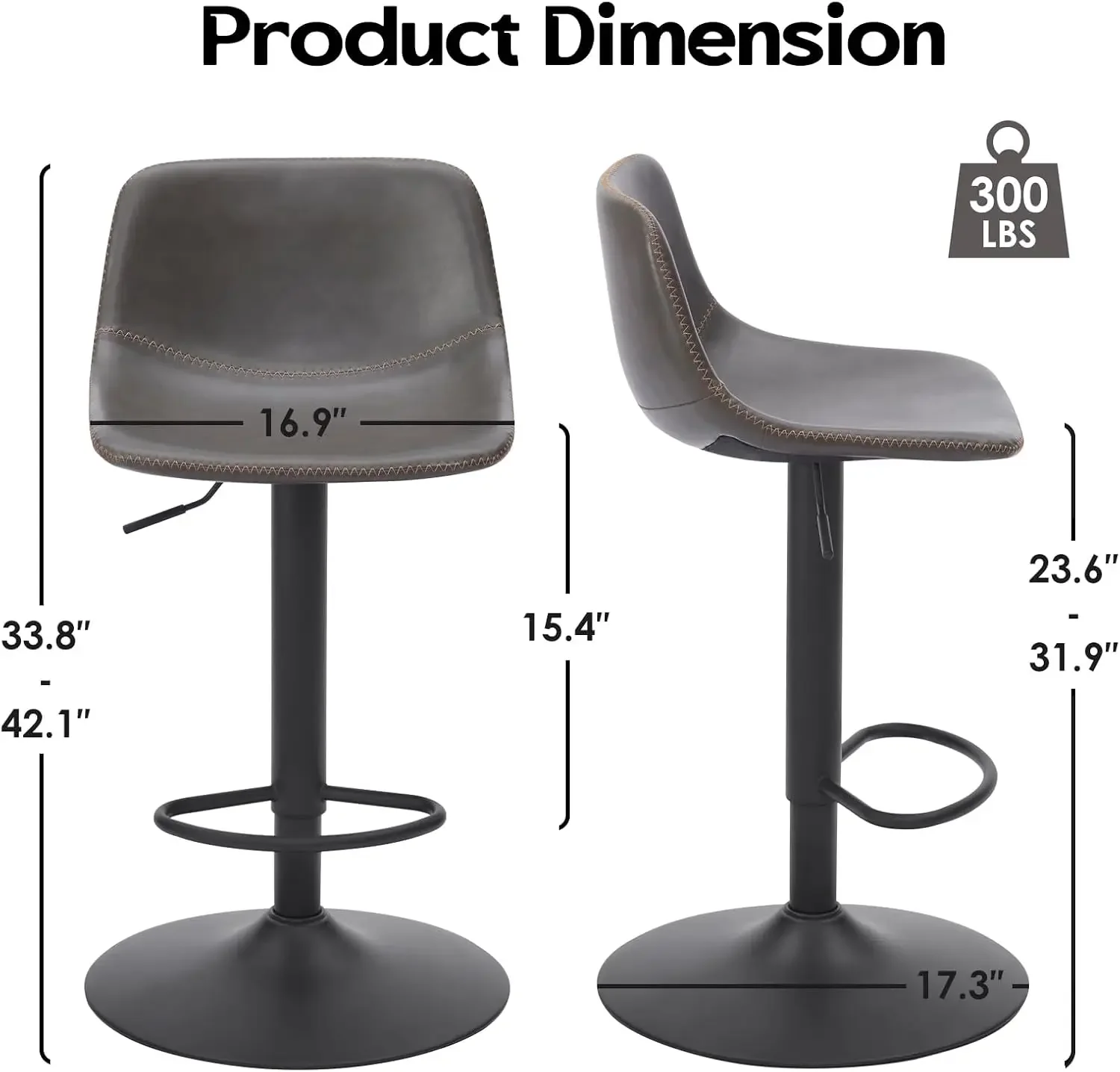 Bar Stools Set of 4 Swivel Bar Chairs Adjustable Counter Height Stool | Mid-century Modern Faux Leather 24-36“ Height Stitching