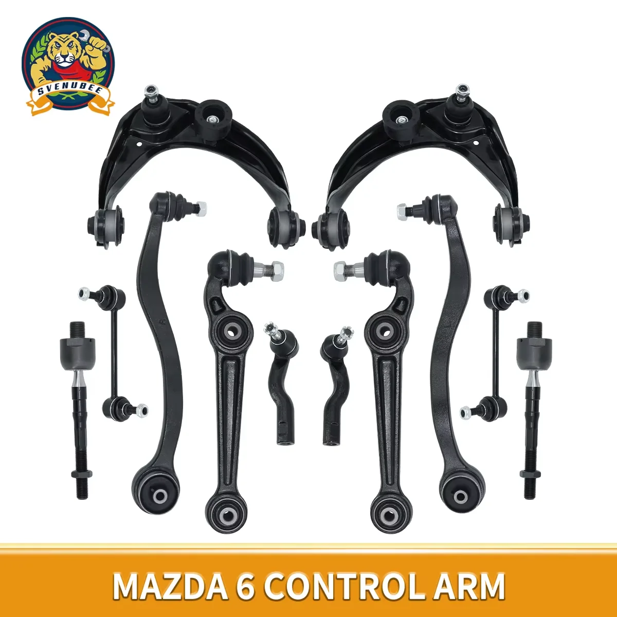 Svenubee Front Upper Lower Control Arms Sway Bar End Link Tie Rod Set 12Pcs Kits for Mazda 6 2003 2004 2005 2006 2007 2008