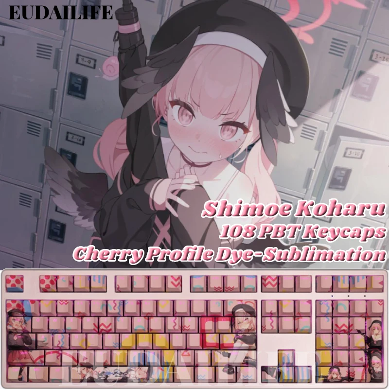 

Колпачки для клавиш Shimoe Koharu 108, синий архив, краска из ПБТ, сублимационная светопропускающая вишневая переключатель, крестовая крышка для клавиш, механическая клавиатура