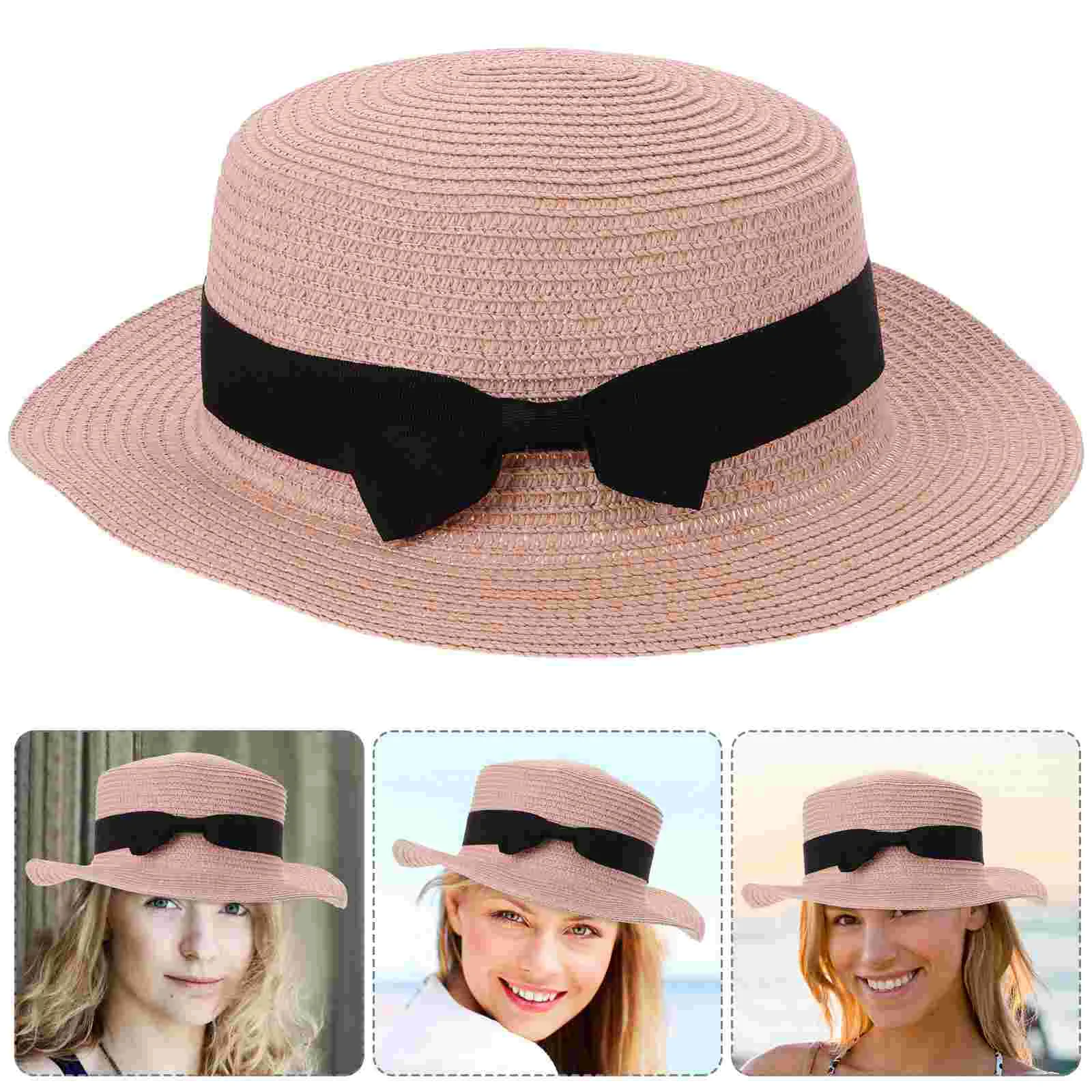 

Straw Hat with Bow Bucket Hats for Woman Sun Summer European and American Women's