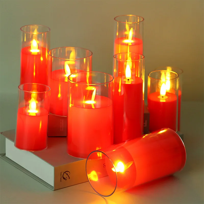 

Red Version Simulated Swinging Led Electronic Candles Acrylic Christmas Birthday Wedding Atmosphere Decoration Candle Lights