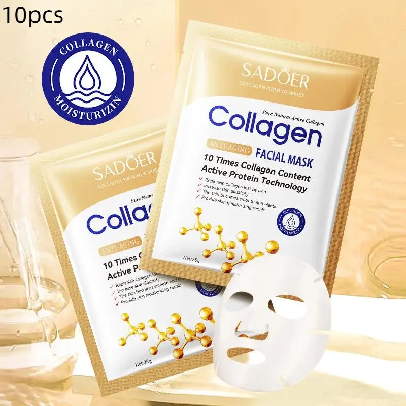 

10Pcs SADOER Collagen Face Sheet Mask Firming Moisturizing Nourishing Hydrating Facial Skin Care Mask For Daily Skincare