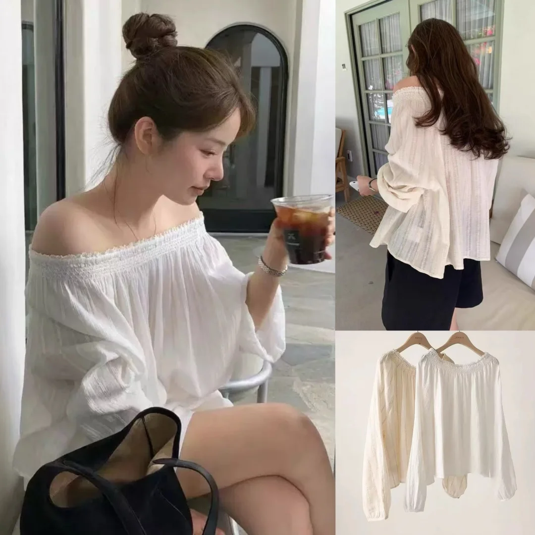 

Spring Summer 2025 New Pure Color Loose Fit round Ne Long Sve irt Ele Versatile Dongda Gate Ouce Women's Faion S...