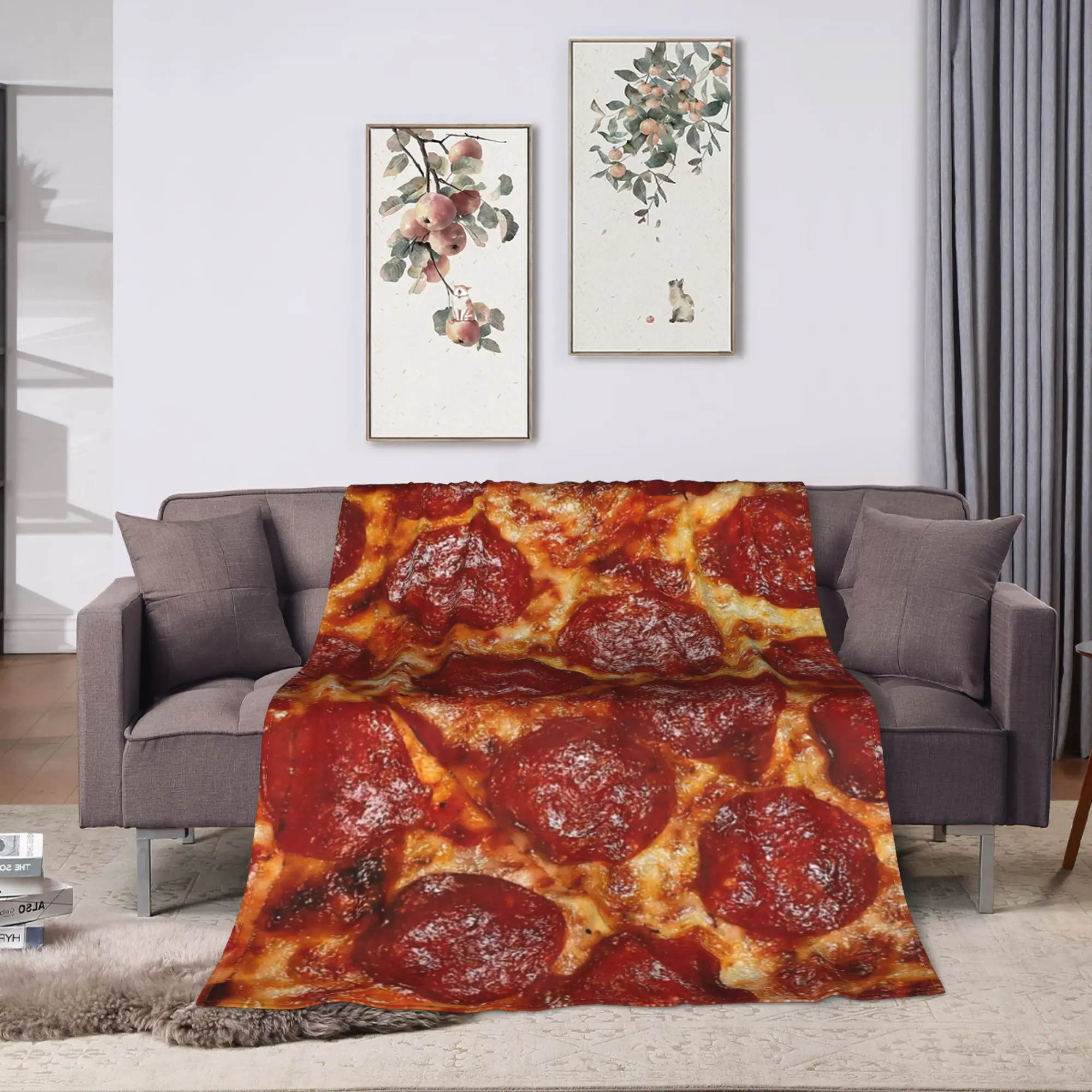 Salami Pepperoni Pizza Throw Blanket Warm Novelty Blankets  For Home Decor Picnic Flannel Bedspread Bed Cover