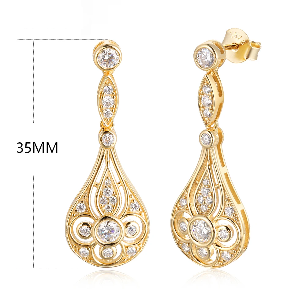 TYYL Moissanite Drop Earrings for Women 925 Sterling Silver Vintage Teardrop Design Sparkling Dangle Elegant Bridal Jewelry Gift - view 4