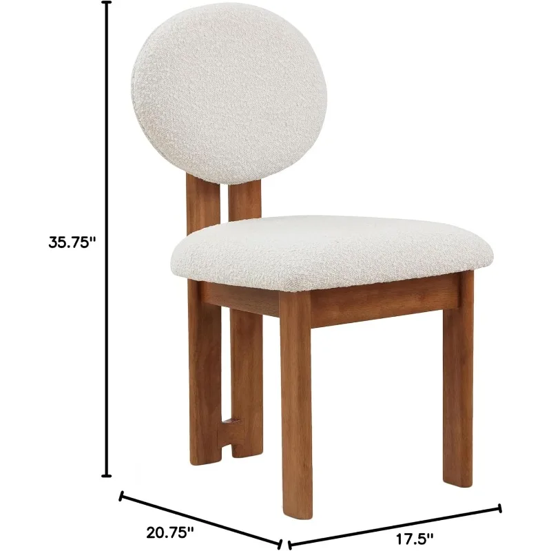 リッチクリームブークレファブリック布張りダイニングチェア、無垢材、2個セット、幅17.5 "x奥行き20.75" x高さ35.75 "、クリーム