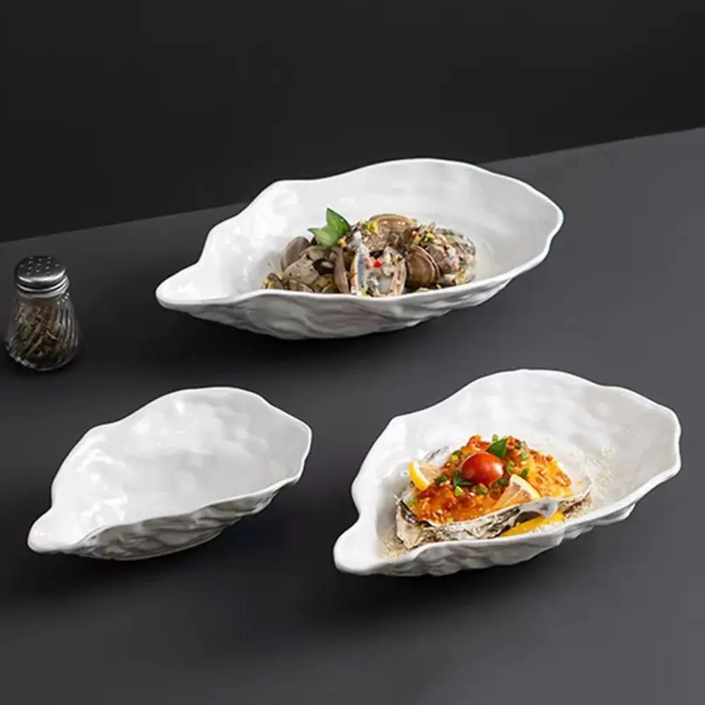 Tableware Ceramic Sashimi Plate Oyster Shell Shape Creative Storage Dish Multi-Function Reusable Salad Plate Fruit