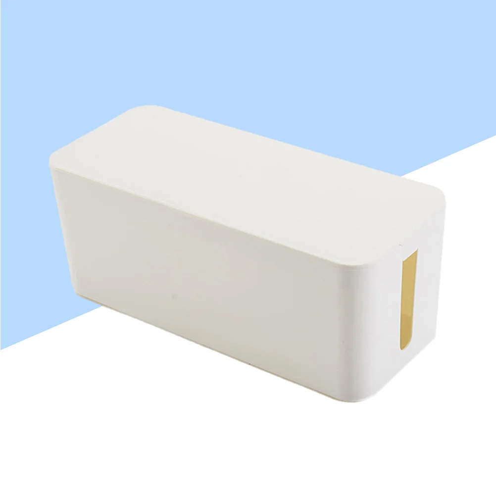 

Power Cord Storage Box L White Strong Plastic Enclosure for Organizing Power Strips Chargers and Data Cables Neatly on Desk Or
