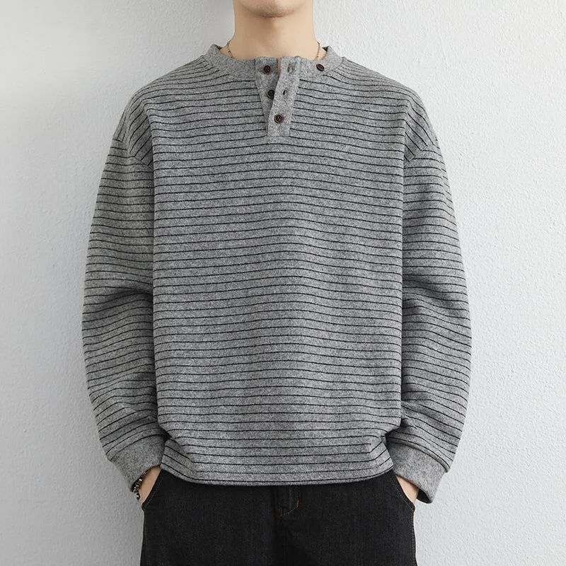 Contrast Striped Sweater Men's Clothing Pullover Round Neck Sweater Fashionable Casual Top
