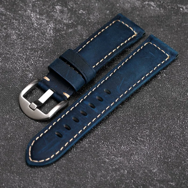 Dark blue frosted leather watch strap 20 22mm 24mm 26mm Men Bracelet For Longines citizen seiko casio omega watchband accessorie