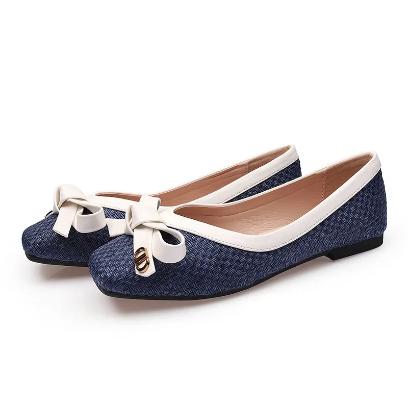 

Весна и лето 2024, новая модная женская обувь с плетеным бантом и квадратной головкой, большая повседневная женская обувь на плоской подошве с мягкой подошвой