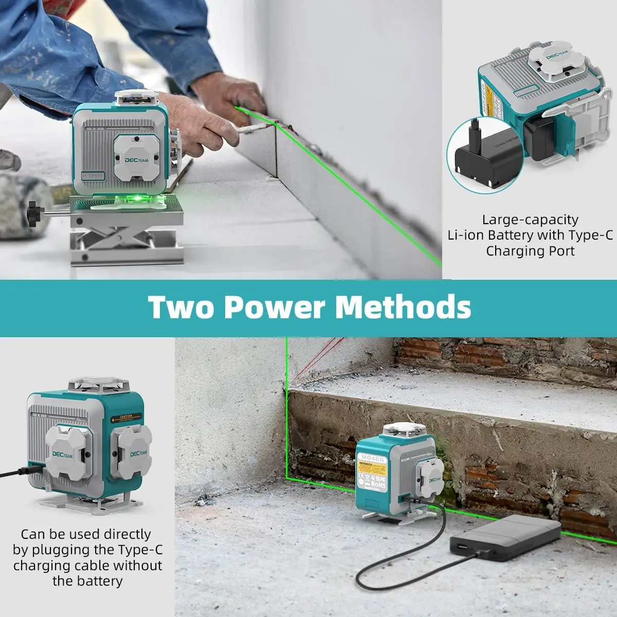 DECTEAM M04CG+DLR-8RG 16 Lines Laser Level With Detector & Lifting Base Horizontal & Vertical Line Laser Tools For Tiling Floor