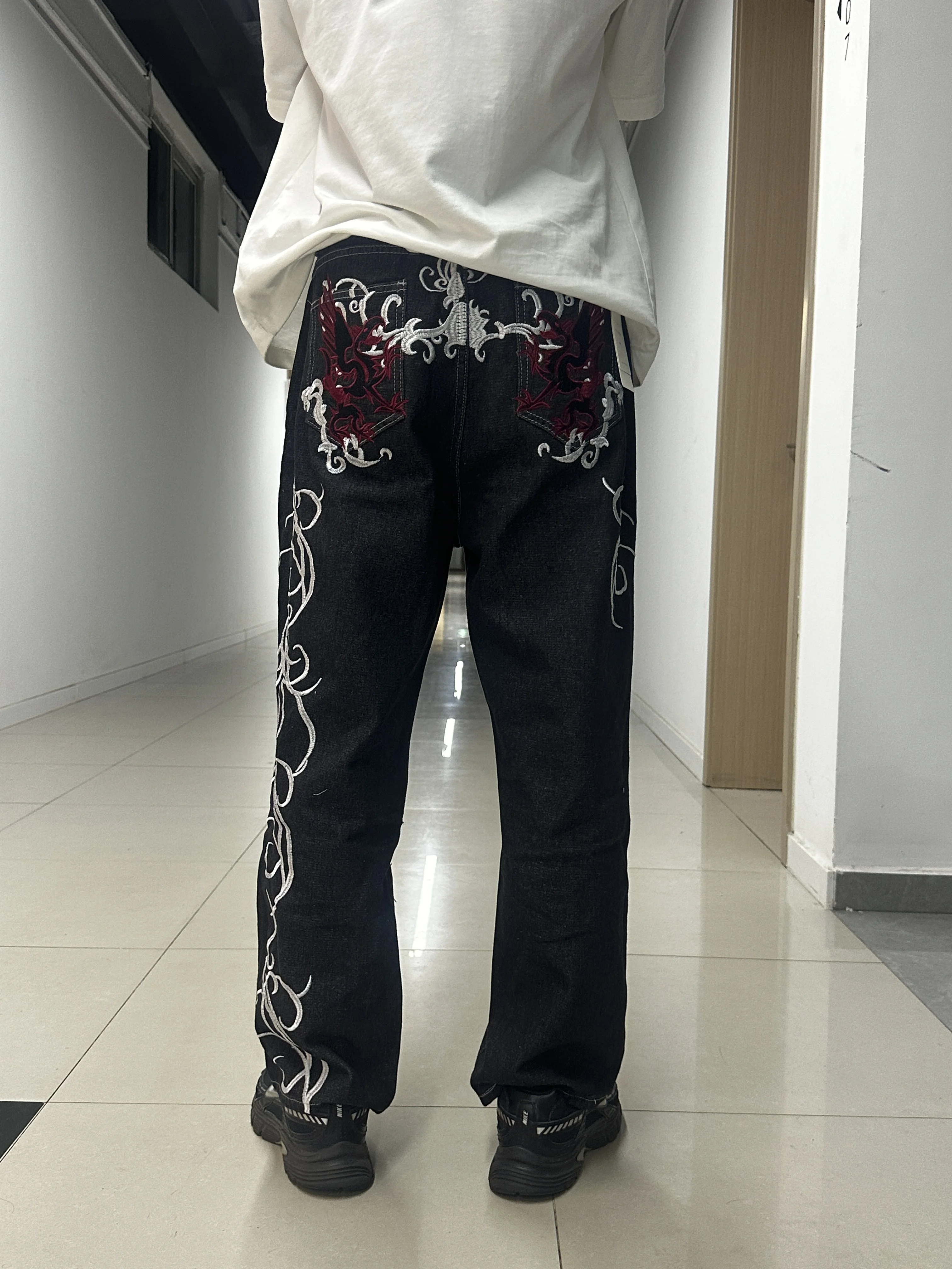 Y2K Jeans Nieuwe Harajuku Hip Hop Retro Schedel Grafische Geborduurde Baggy Jeans Denim Broek Mannen Vrouwen Goth Hoge Taille Brede Broek