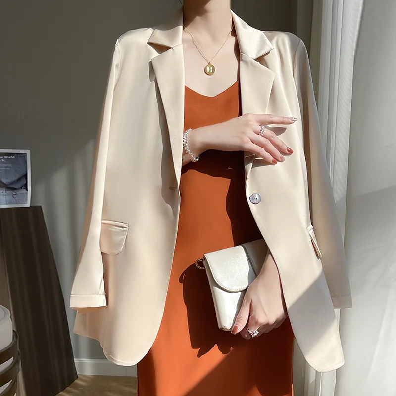 

Women's Long Sleeve Work Suit, Cotton Coat, Solid Short Coat, Pearl Gloss, Anti Wrinkle Small Suit Top, Spring and Summer, 2023