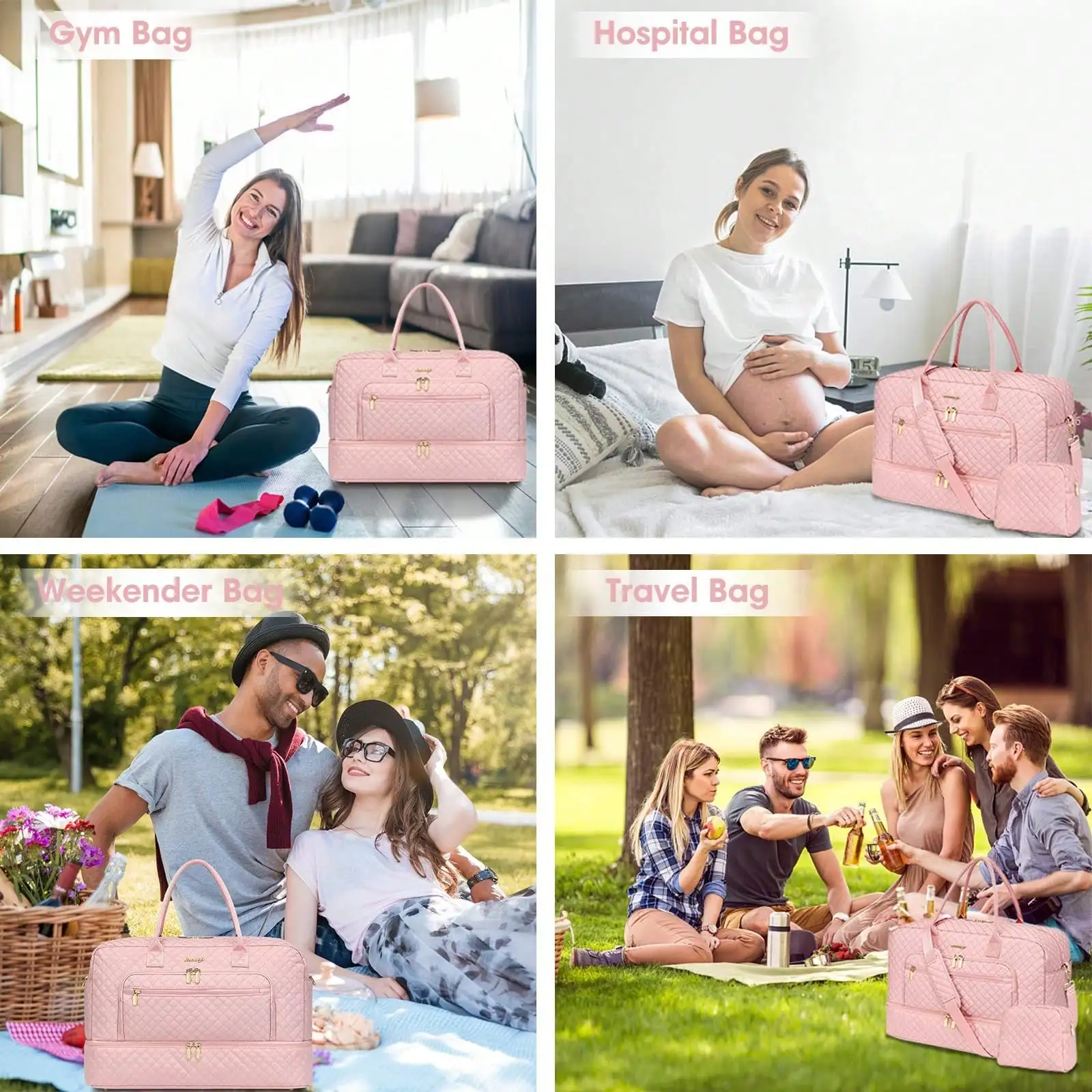 Large Women Travel Duffle Bag - Carry On Overnight Bag Weekend Travel Duffel Tote Bag Yoga Gym Bag With Wet Pocket Toiletry Weekender Overnight Bag For Travel Business Trips Sport , Personal Item Travel Bag With Shoes Compartment