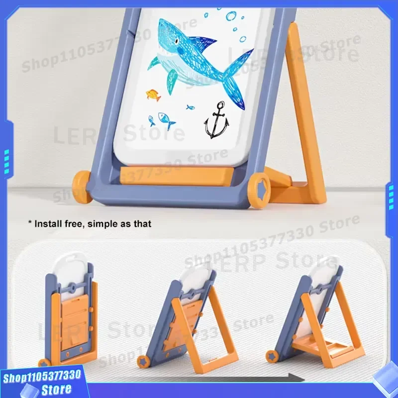 Adjustable Height Magnetic Drawing Board Portable Foldable Art Easel with Wheels Plastic Kids Furniture Children Painting Toy