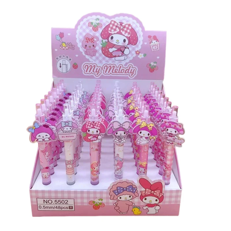 Imagem -06 - Sanrio Anime Gel Canetas Caneta de Tinta Preta Papelaria Kawaii Presentes de Graduação do Estudante Autêntico Kuromi Melody Cinnamoroll 0.5 0.5 48 Pcs