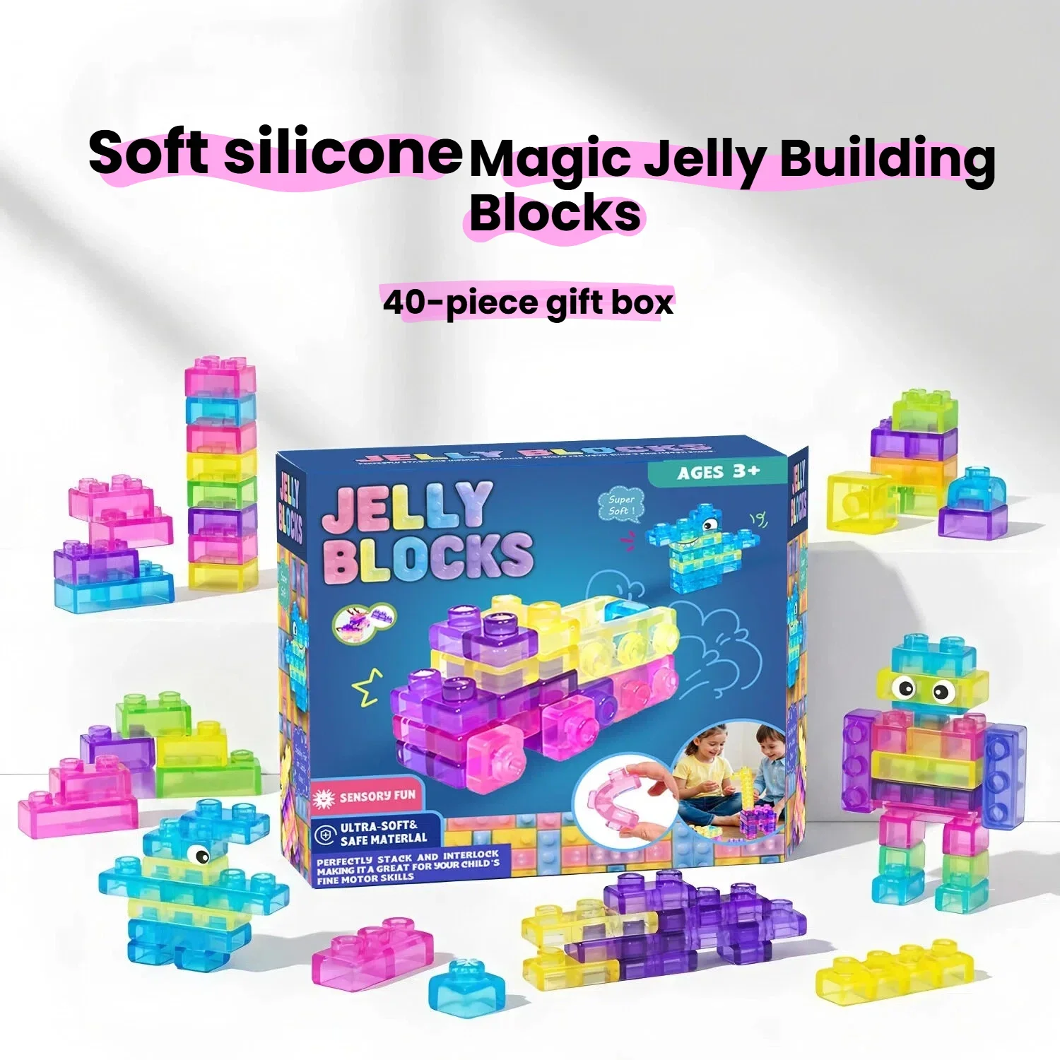 

28pcs/40pcs/80pcs Soft Silicone Jelly Blocks, Decompression Sensory Kids Building Toy Gift