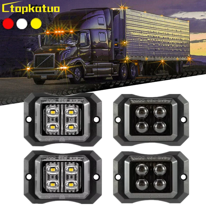 

2PCS 4LED Multi-Function Side Light Truck Trailer Strobe Emergency Ligh 12V 24V Car Led Flashing Beacon Strobe Warning Light