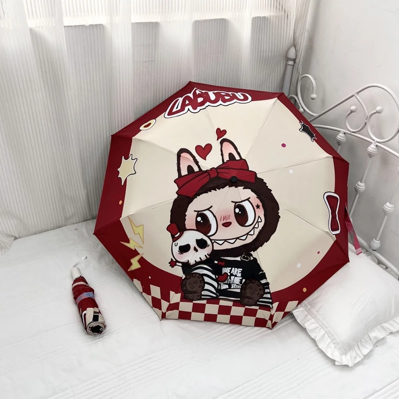 Paraguas Kawaii Labubu Monster dibujos animados sombrilla automática sombrilla protector solar Anti-ultravioleta paraguas plegable regalo