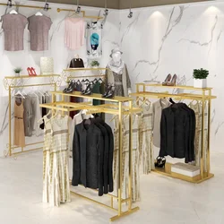 Clothing display clothes hanging pole Women's floor standing double row dedicated shelf