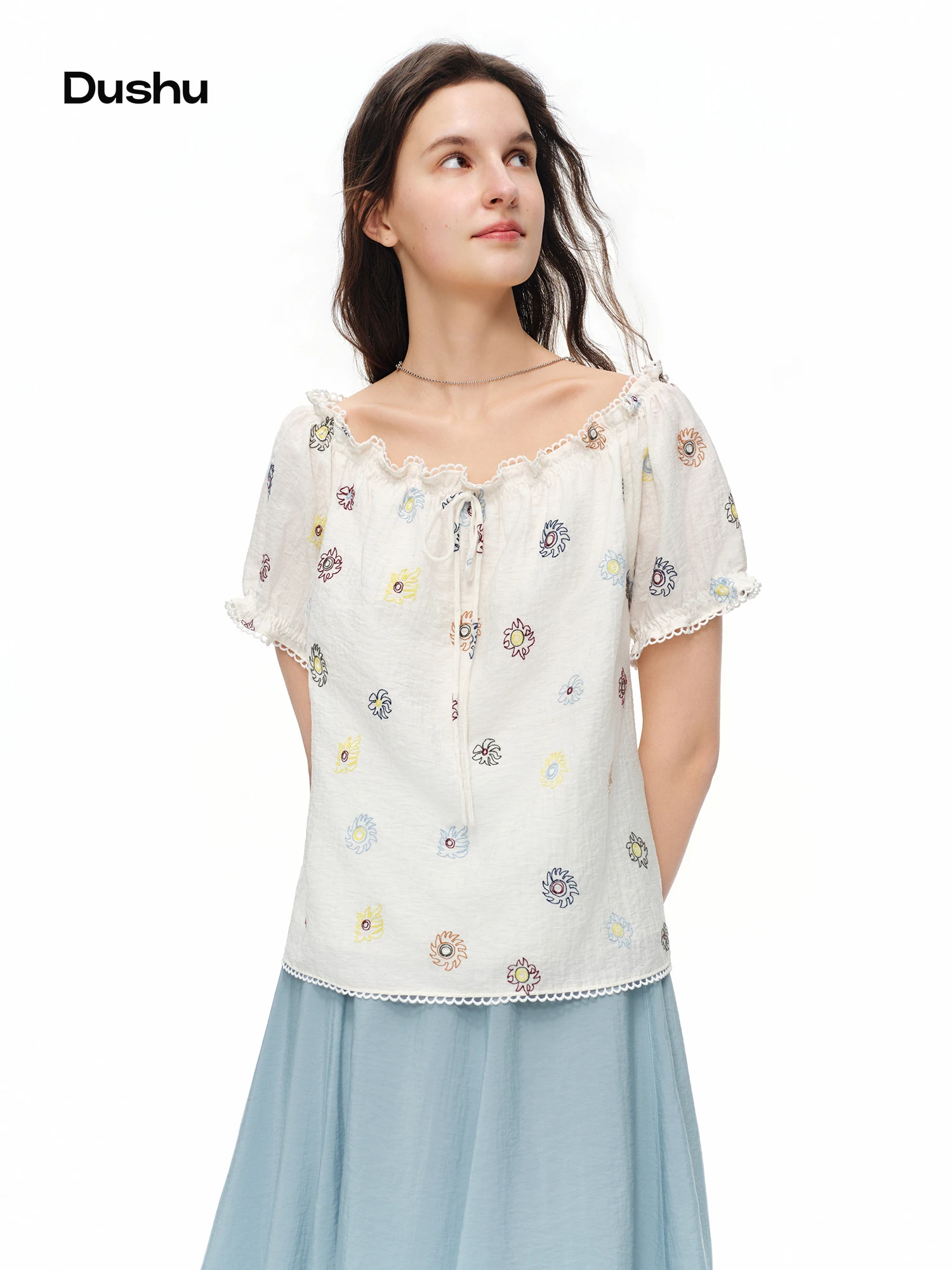 

DUSHU 2026 Summer Women's Intricate Pleated Flutter Sleeve Shirt - Elegant Casual Blouse for Daily and Summer Layering