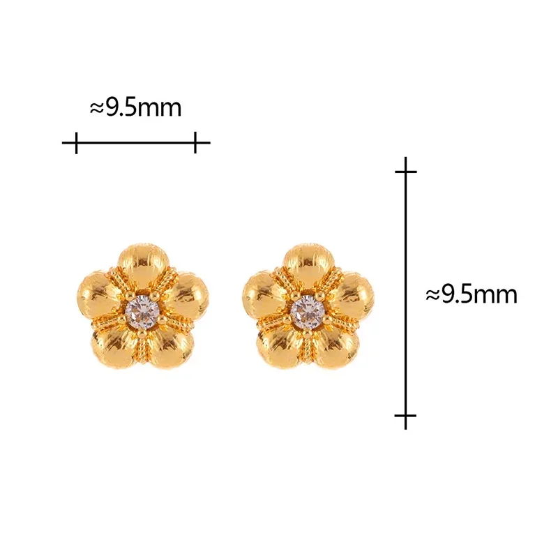 

Real 925 Sterling Silver 18K Gold Zircon Mini Flower Stud Earrings for Women Romantic Plant Fine Jewelry Vintage Accessories