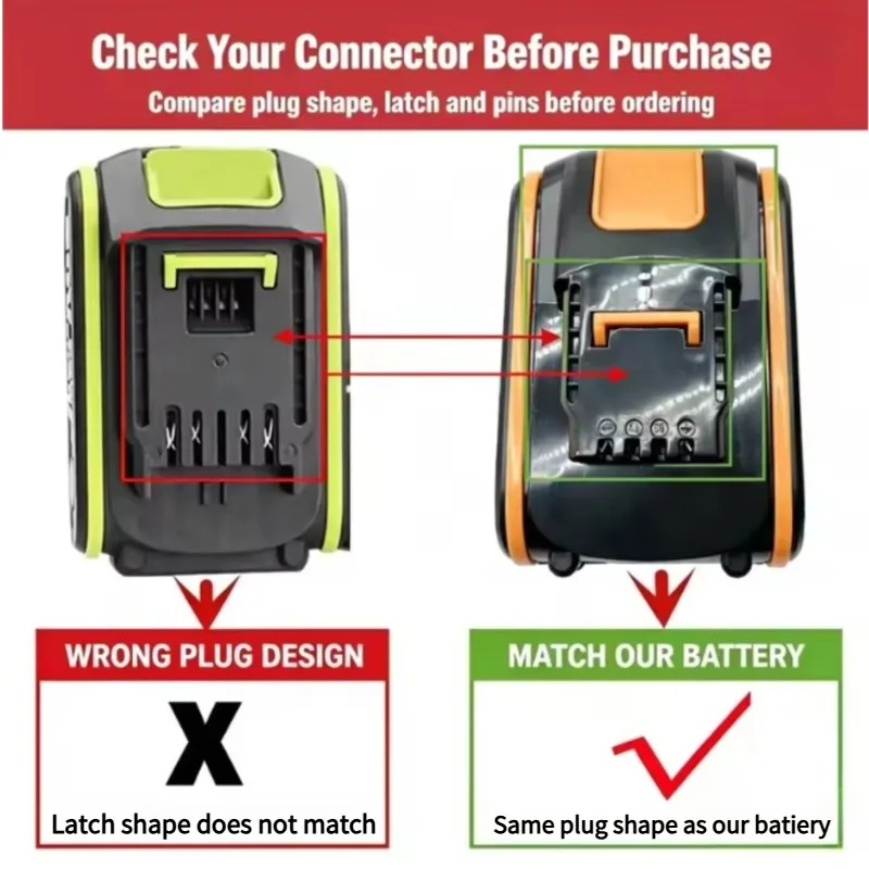 100% Original WORX 20V 8.0Ah Lithium-ion Battery for WA3054 WA3520 Consistent Voltage Supply Rechargeable Power Tool Battery