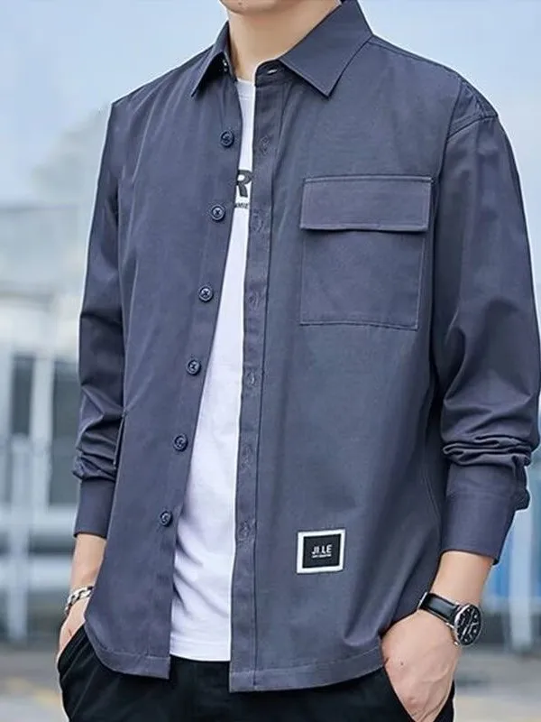 Men's Long Sleeve Casual Shirt Autumn Workwear Style Collar Pocket Multi-Pocket Pure Color Open Cardigan Coat Durable Antimic...