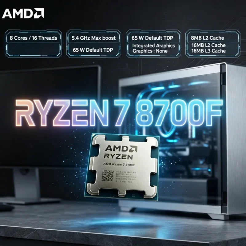 AMD R7 8700F Fast Processor 8 Core 16 Thread 5GHz AM5 CPU Zen 4 Architecture 16MB L3 Cache Desktop