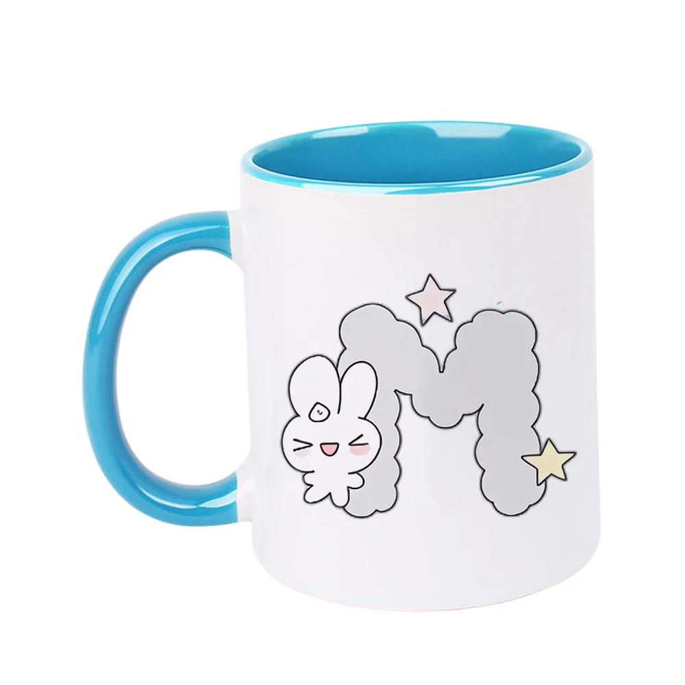 11oz Cute Rabbit Cloud Star Print Ceramic Coffee Mug for Home Use Office Drinking Holiday Present Birthday Party Christmas Table