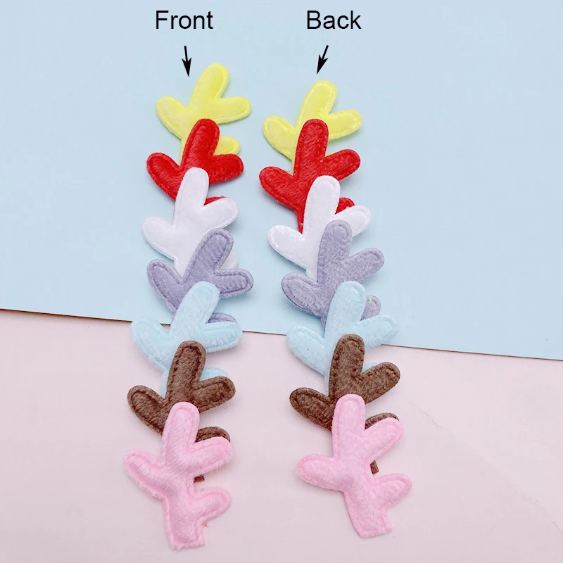 50Pairs/Lot 2.8*3.5CM Two Side Felt 3D Deer Antler Padded Appliques For DIY Christmas Ornaments Hair Clip Decoration Patches