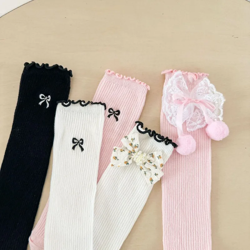 Spring and Summer Thin Girls Sweet Cute Lace Bow Fashion Comfortable Breathable Children\'s Mid-tube Socks