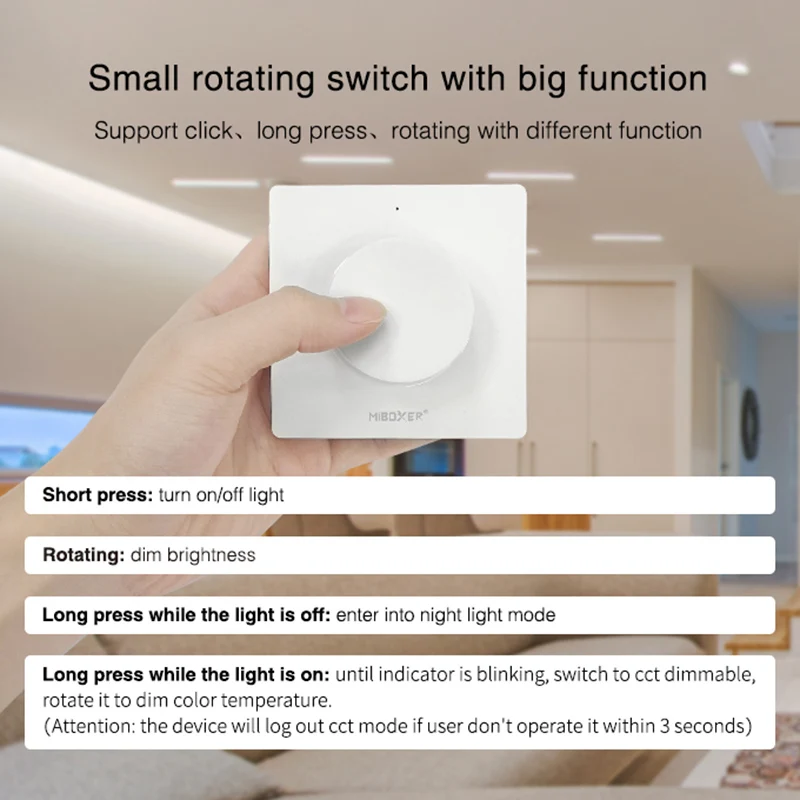 Miboxer K1 Rotating Switch Panel Remote Wifi Dimmer Dimmable 2.4G Brightness Color Temperature Controller White/Black Remote 3V