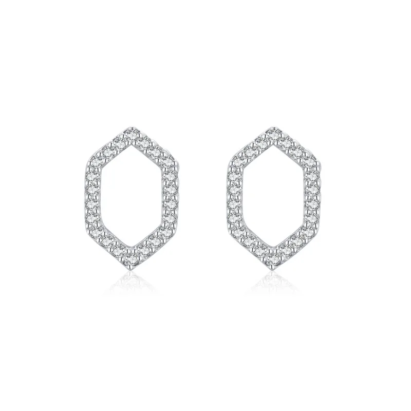 

S925 Women's Sterling Silver Hollow Geometric Stud Earrings Rhodium Plated
