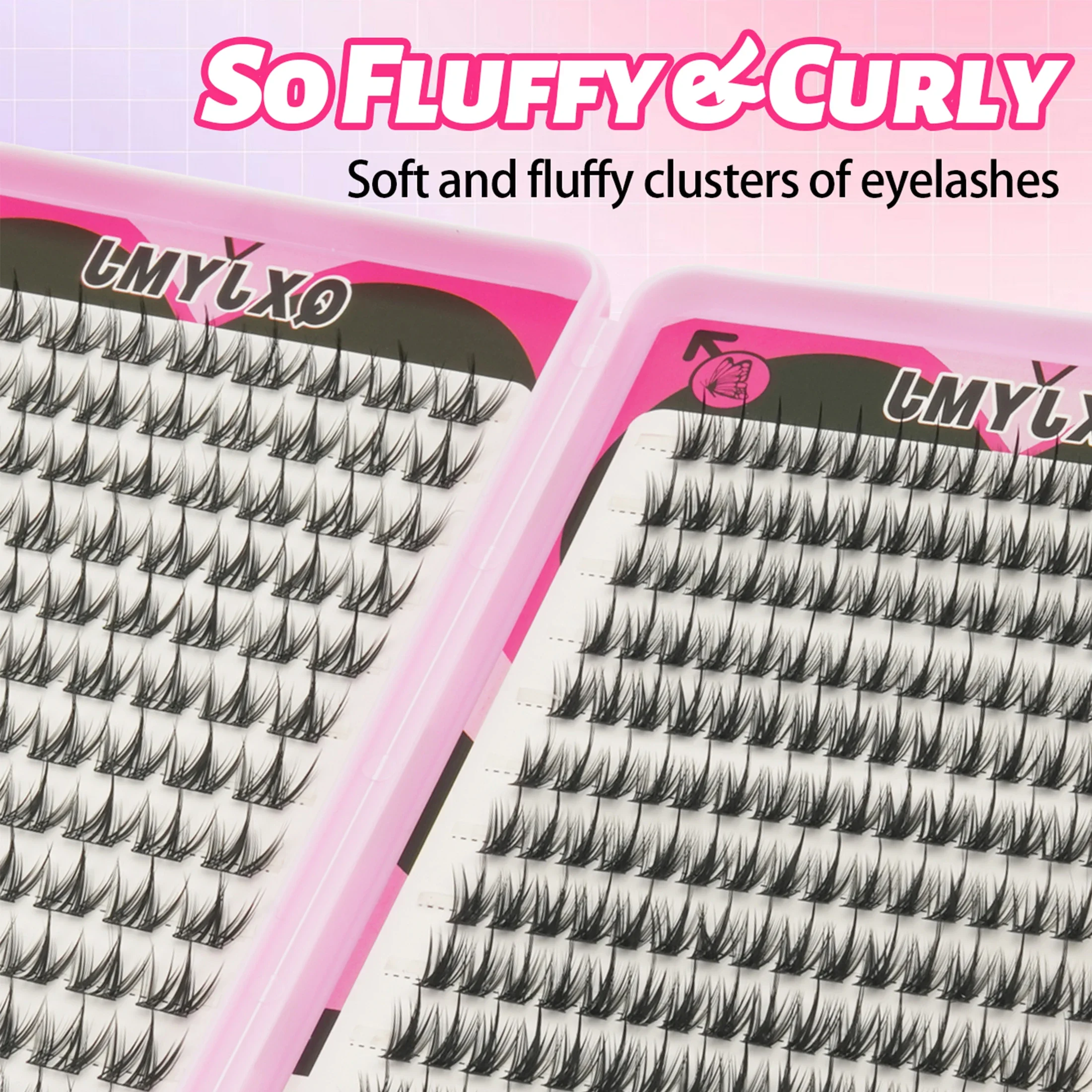 28 Rows Cartoon D Curl Cross Design Cluster Lashes Fluffy Soft Individual Eyelash Extensions DIY Kit for Beginners Eye Makeup