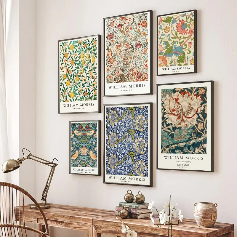 Vintage Floral Diamond Poster Set Botanical Pattern Prints Antique Flower Bird Fruit Wall Living Room Bedroom Gallery Decor