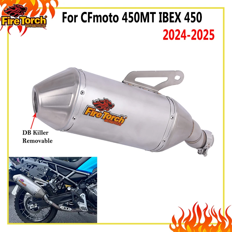Slip-On Auspuffanlage für CFmoto 450MT ADV IBEX 450 2024 2025 2026 Motorrad Auspuffsysteme Mittelrohr Edelstahl Schalldämpfer DB Killer