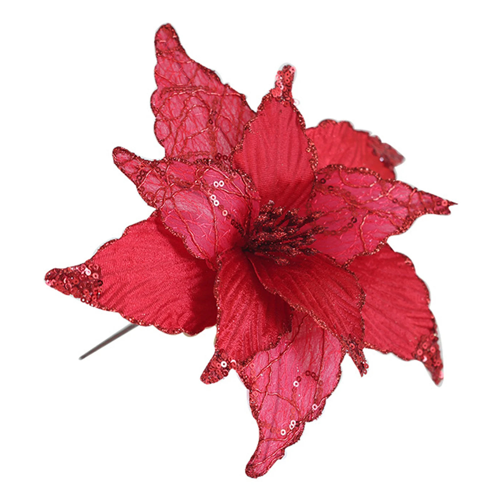 Christmas Tree Ornament Christmas Poinsettia Decoration Christmas Holiday 25cm Decoration Bling Flower Cloth And Plastic