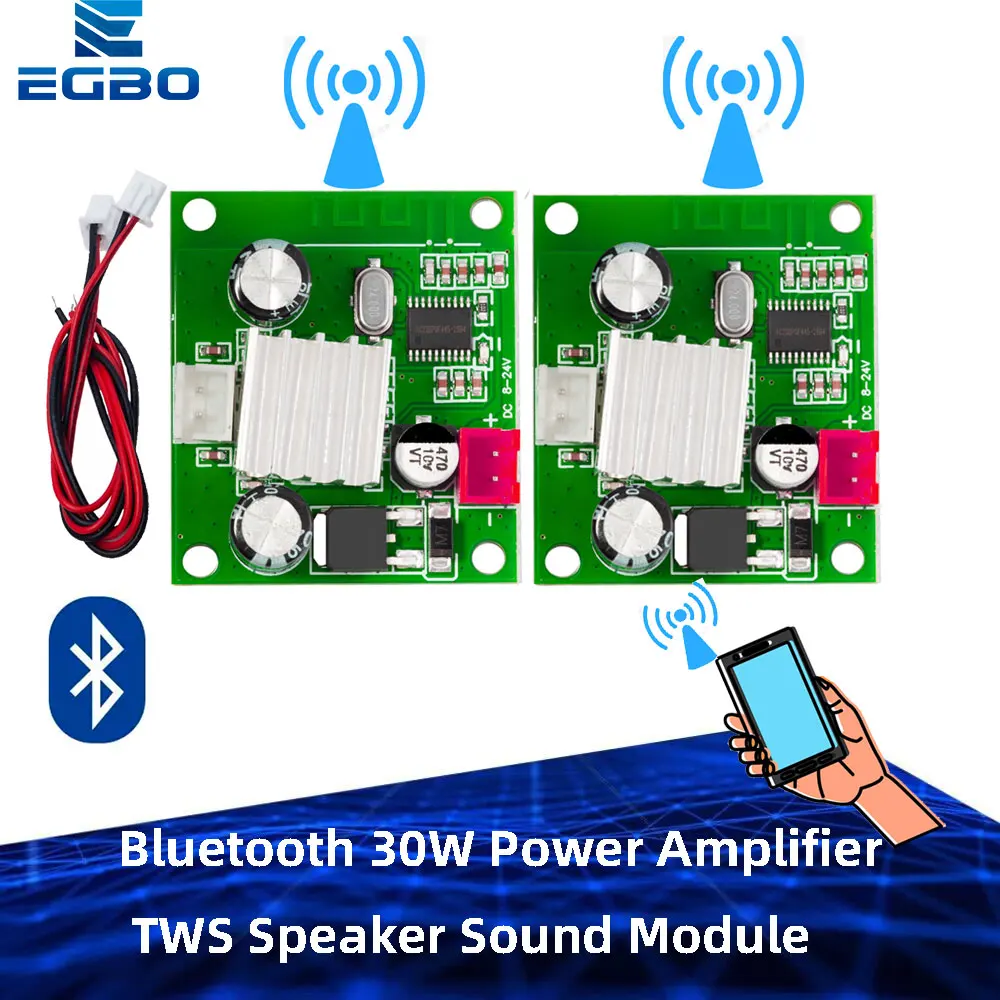 1~2PC 30W TWS Bluetooth5.2 Amplifier Board 2.0CH Hi-Fi Stereo Audio Module with DSP EQ Control for Wireless Speaker Home Theater