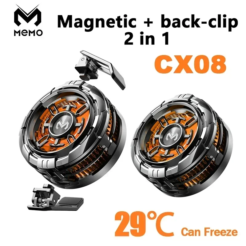 

2024 MEMO CX08 Mobile Phone Cooler Magnetic/Back Clip 2 IN 1 Semiconductor Fast Cooling Fan Freeze Radiator for IOS Android PUBG