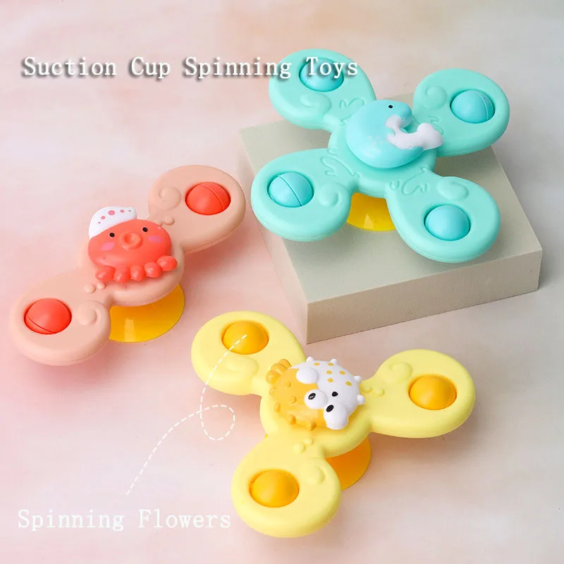 3Pcs/Set Baby Bath Toys Funny Bathing Sucker Spinner Suction Cup Cartoon Rattles Fidget Educational Toys Suction Cup Spinning