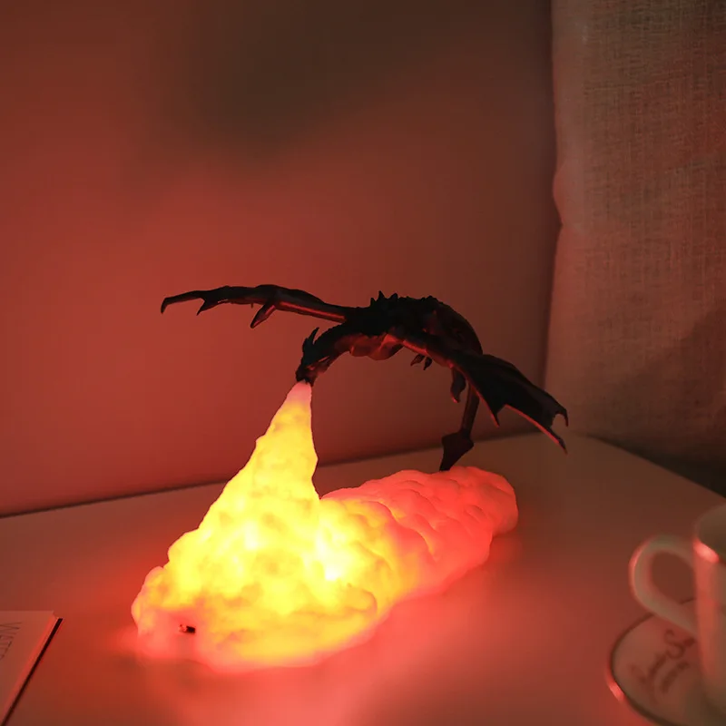 Lampade Fire Dragon, luce stampata in 3D, lampada da tavolo ricaricabile USB domestica per camera da letto Regali per bambini E-sport Decorazioni natalizie di Halloween