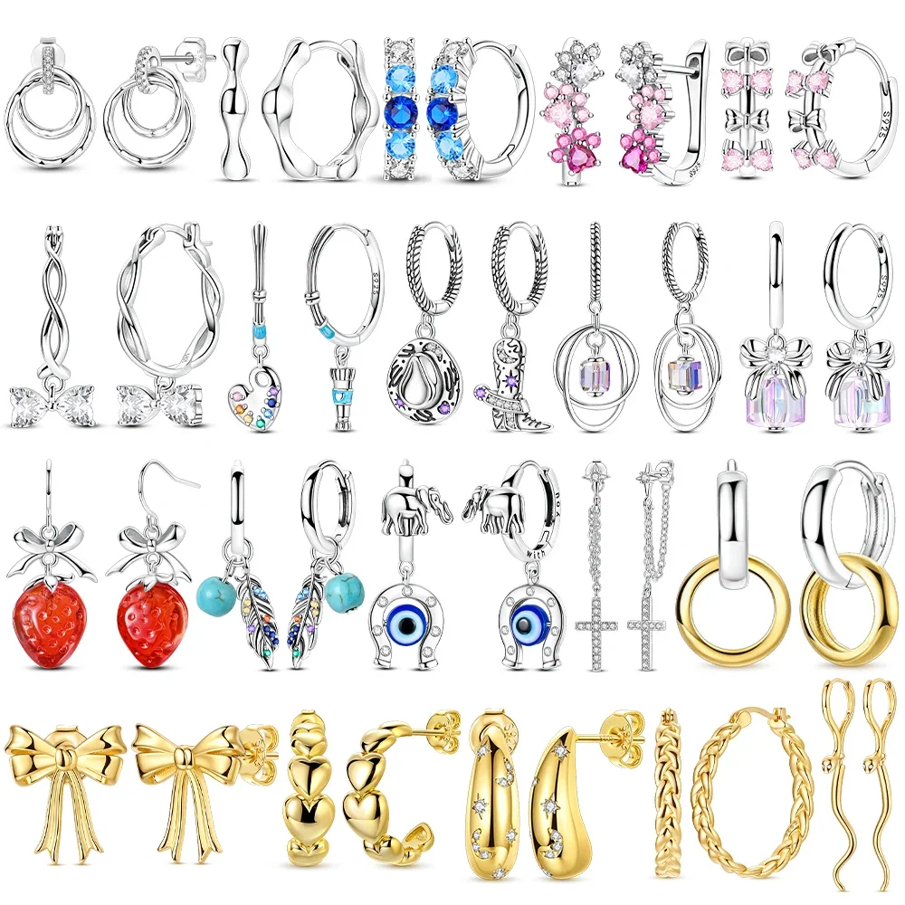 

Exquisite Strawberry Gold Heart Dtud Earrings Original 925 Sterling Silver Blue Zircon Earrings Women Valentines Gifts Jewelry