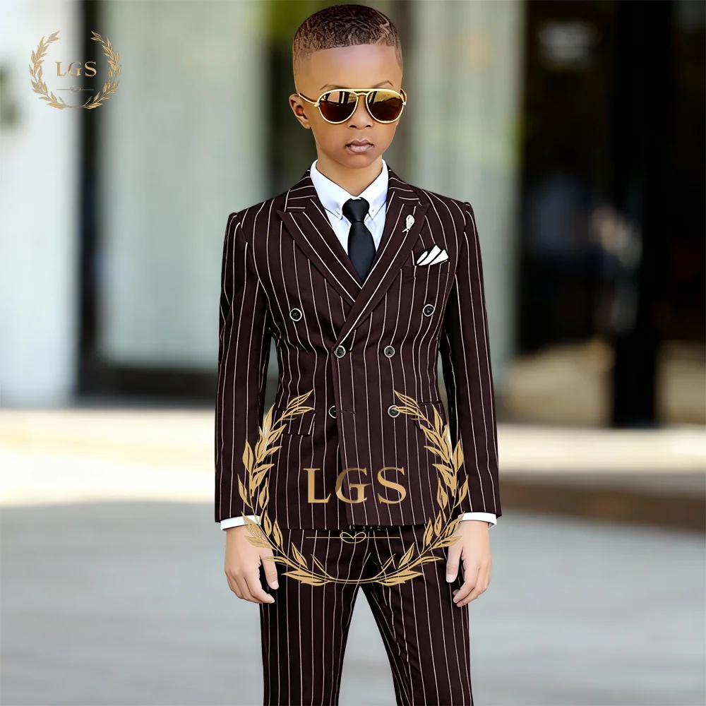 Elegant Boys' 2 - Piece Suit: Double - Breasted Striped Blazer with Peak Lapel & Pants for Church, Graduation, Special Occasions