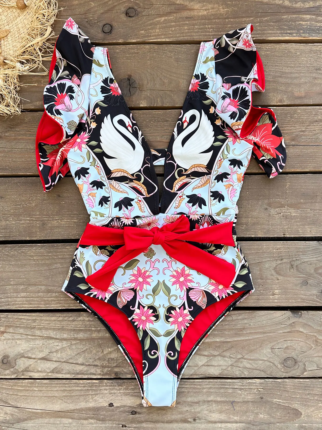 

Sexy Ruffle Shoulder Swimsuit V-Neck Swimwear Women Backless Push Up Bathing Suit Beach Wear 2025 Female Swimming Suit