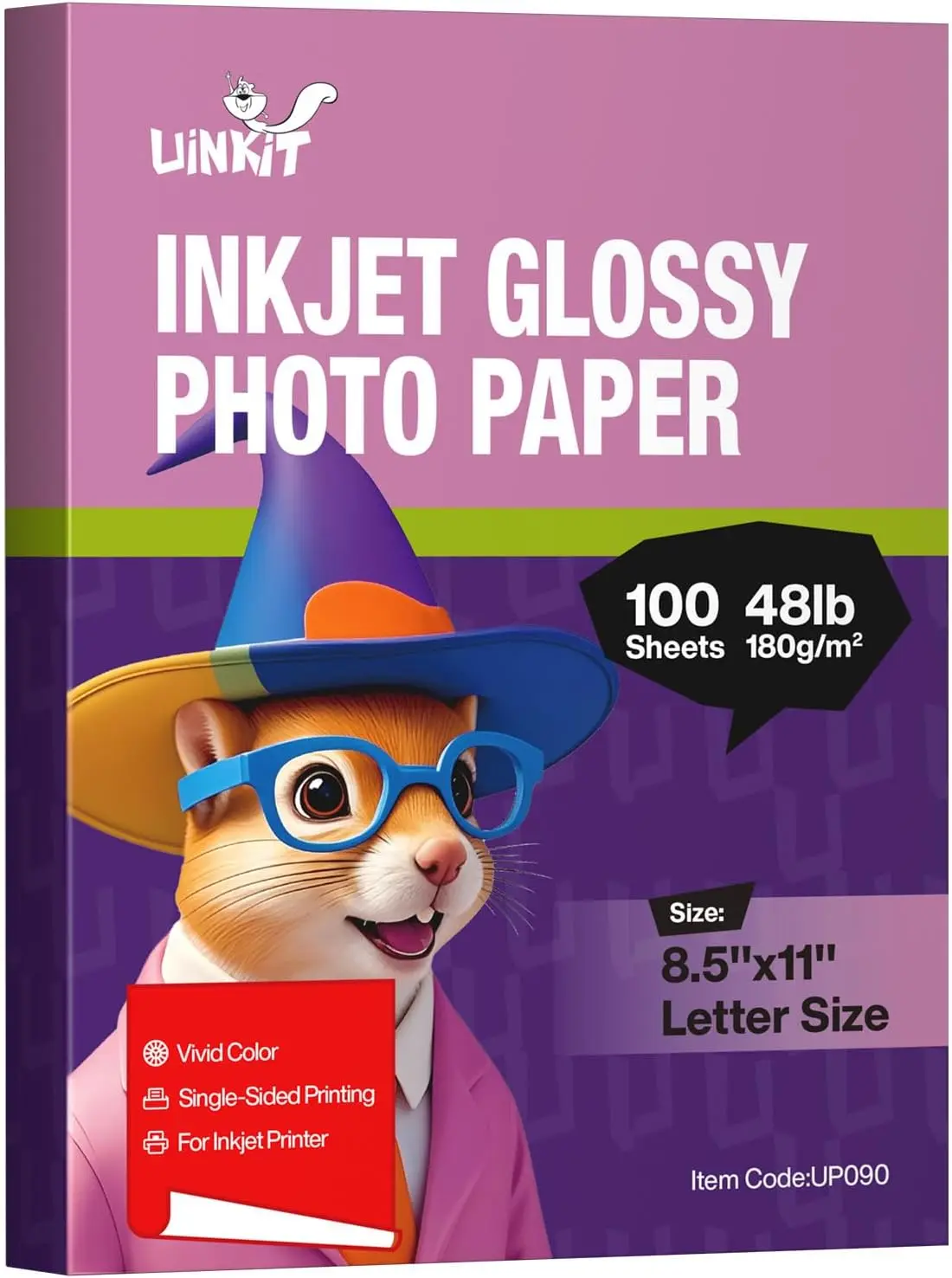 

Inkjet Photo Paper 8.5x11 Glossy 180GSM 100 Sheets, Instant Dry, Bright White for All Printers