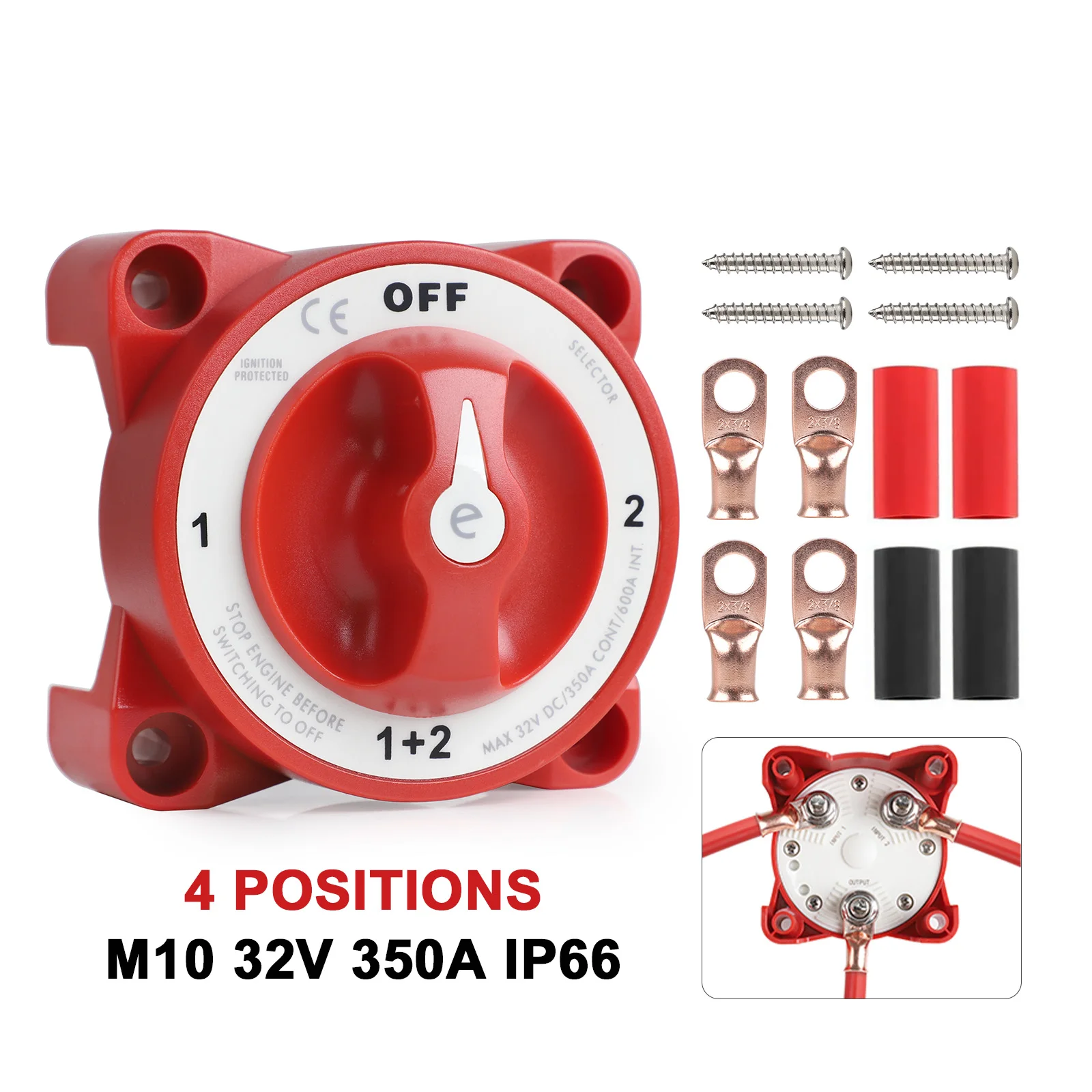 

4 Position E-Series Battery Switch Selector Kit 32V 350A For Camper RV Truck Boat Car Isolator Battery Circuit Cutter