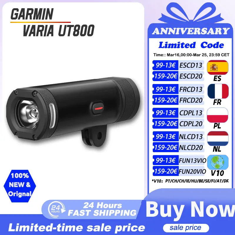 Garmin Varia UT800, éclairage avant intelligent unisexe, ultra-léger, résistant aux intempéries, haute intensité, grand angle, éclairage stable